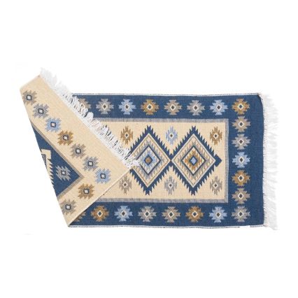 Dubbelsidig orientalisk matta KILIM 80x150 cm blå/beige