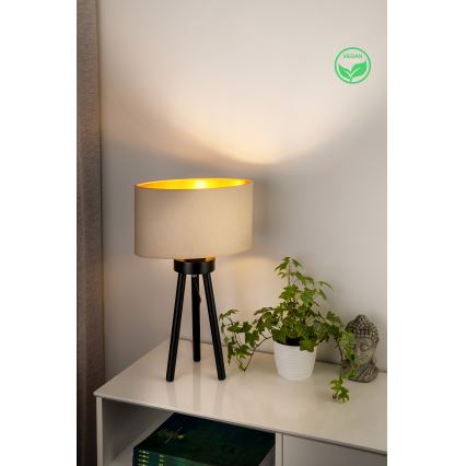 Duolla - Bordslampa OVAL VEGAN 1xE27/15W/230V diameter 30 cm grädde