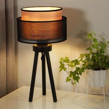 Duolla - Bordslampa WOOD BOHO 1xE27/15W/230V diameter 25 cm svart/beige