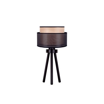Duolla - Bordslampa WOOD BOHO 1xE27/15W/230V diameter 25 cm svart/beige