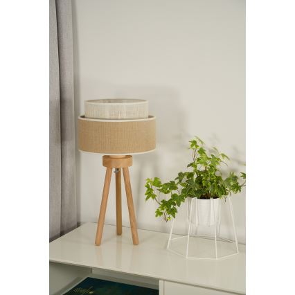 Duolla - Bordslampa YUTE BOHO 1xE27/15W/230V diameter 25 cm brun/grädde