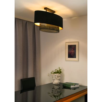 Duolla - Fäst ljuskrona DOUBLE OVAL RATTAN 2xE27/15W/230V svart/rotting