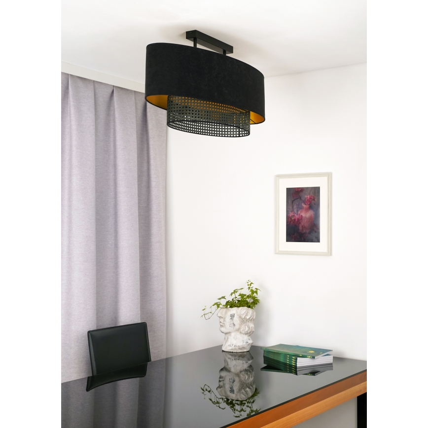 Duolla - Fäst ljuskrona DOUBLE OVAL RATTAN 2xE27/15W/230V svart/rotting