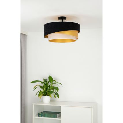 Duolla - Fäst ljuskrona KOBO 1xE27/15W/230V diameter 45 cm svart/guld/grädde