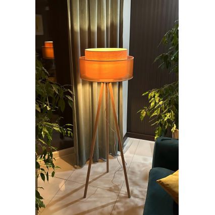 Duolla - Golvlampa WOOD BOHO 1xE27/15W/230V diameter 45 cm koppar/brun/beige