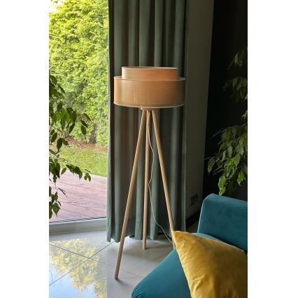 Duolla - Golvlampa WOOD BOHO 1xE27/15W/230V diameter 45 cm koppar/brun/beige