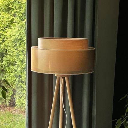 Duolla - Golvlampa WOOD BOHO 1xE27/15W/230V diameter 45 cm koppar/brun/beige