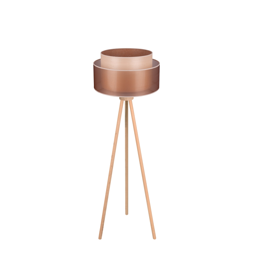 Duolla - Golvlampa WOOD BOHO 1xE27/15W/230V diameter 45 cm koppar/brun/beige