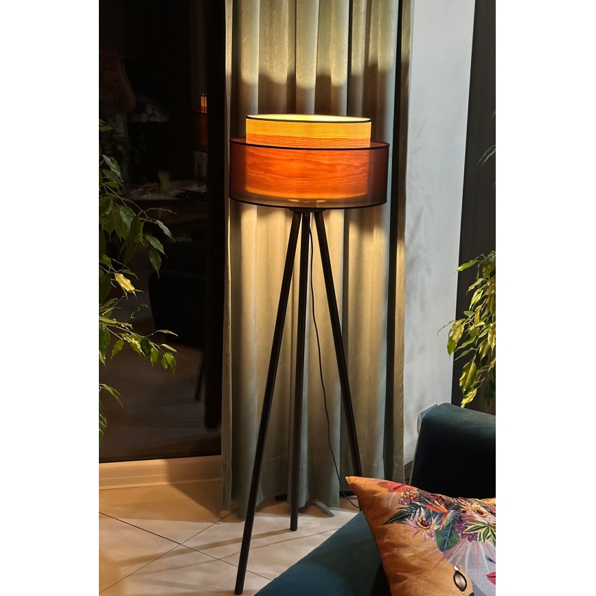 Duolla - Golvlampa WOOD BOHO 1xE27/15W/230V diameter 45 cm svart/beige