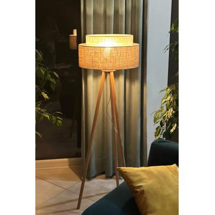 Duolla - Golvlampa YUTE BOHO 1xE27/15W/230V diameter 45 cm brun/grädde