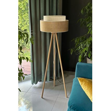 Duolla - Golvlampa YUTE BOHO 1xE27/15W/230V diameter 45 cm brun/grädde