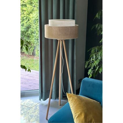 Duolla - Golvlampa YUTE BOHO 1xE27/15W/230V diameter 45 cm brun/grädde