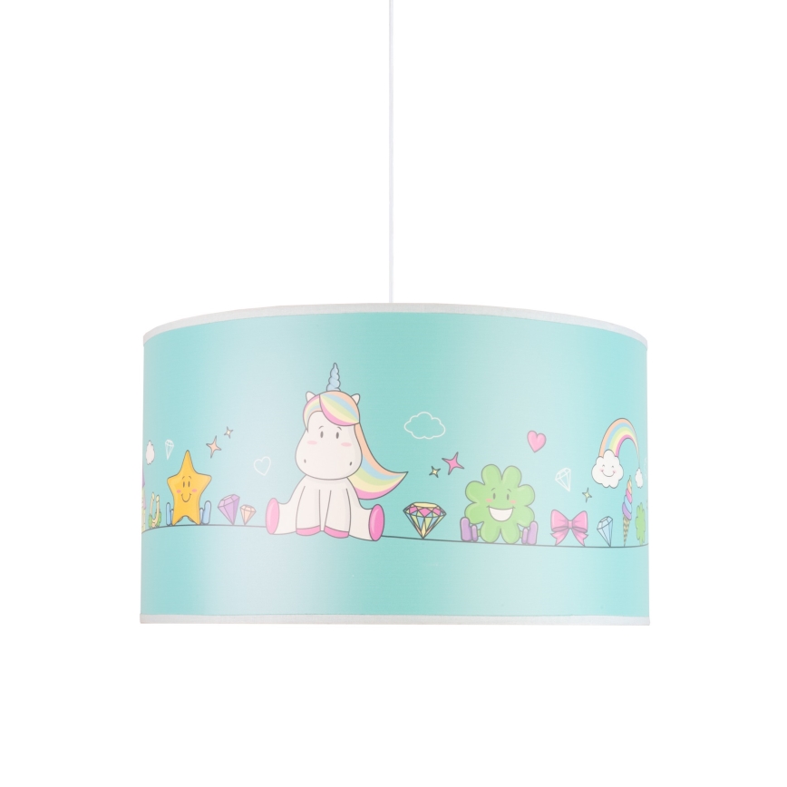 Duolla - Hängande ljuskrona med textilsladd för barn UNICORN 1xE27/15W/230V diameter 35 cm