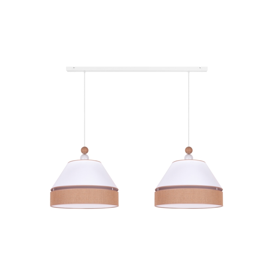 Duolla - Ljuskrona med textilsladd AVIGNON 2xE27/15W/230V vit/brun