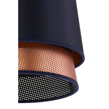 Duolla - Ljuskrona med textilsladd BELL SHINY 1xE27/15W/230V diameter 25 cm blå/koppar