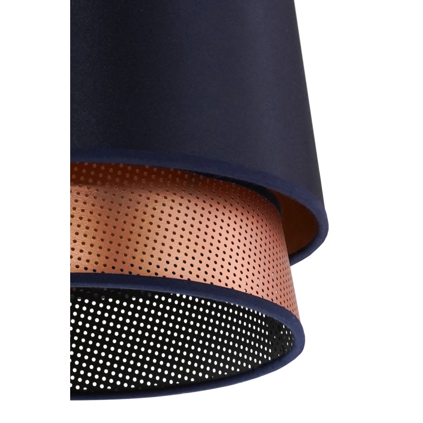 Duolla - Ljuskrona med textilsladd BELL SHINY 1xE27/15W/230V diameter 25 cm blå/koppar