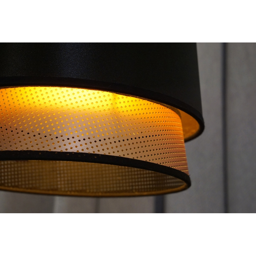 Duolla - Ljuskrona med textilsladd BELL SHINY 1xE27/15W/230V diameter 25 cm svart/koppar