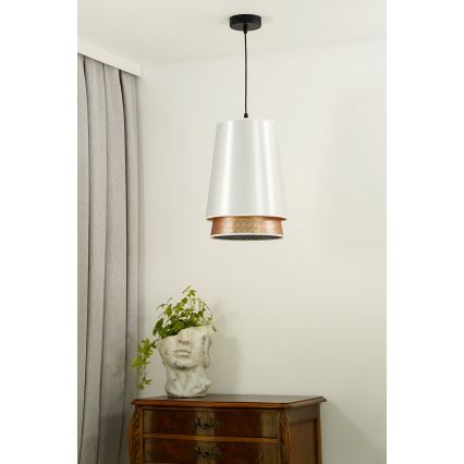 Duolla - Ljuskrona med textilsladd BELL SHINY 1xE27/15W/230V diameter 25 cm vit/koppar