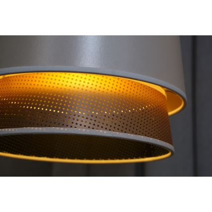 Duolla - Ljuskrona med textilsladd BELL SHINY 1xE27/15W/230V diameter 25 cm vit/koppar