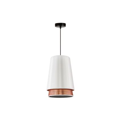 Duolla - Ljuskrona med textilsladd BELL SHINY 1xE27/15W/230V diameter 25 cm vit/koppar
