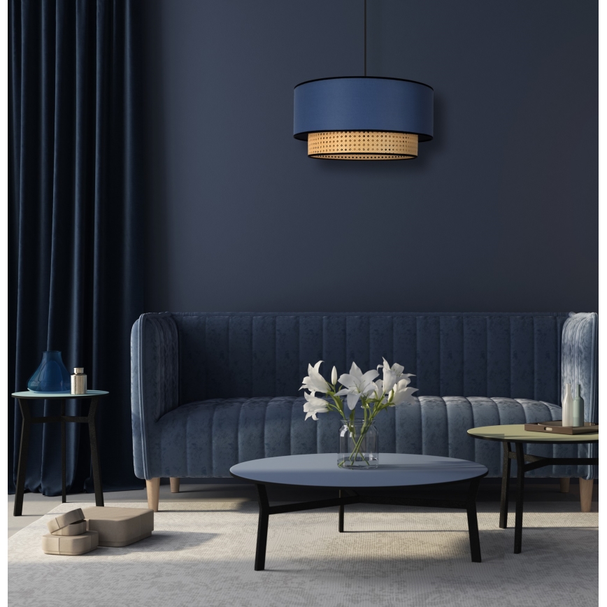 Duolla - Ljuskrona med textilsladd BOHO 1xE27/15W/230V diameter 45 cm blå/rotting