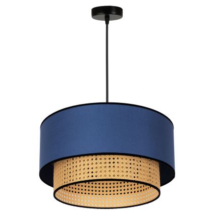 Duolla - Ljuskrona med textilsladd BOHO 1xE27/15W/230V diameter 45 cm blå/rotting