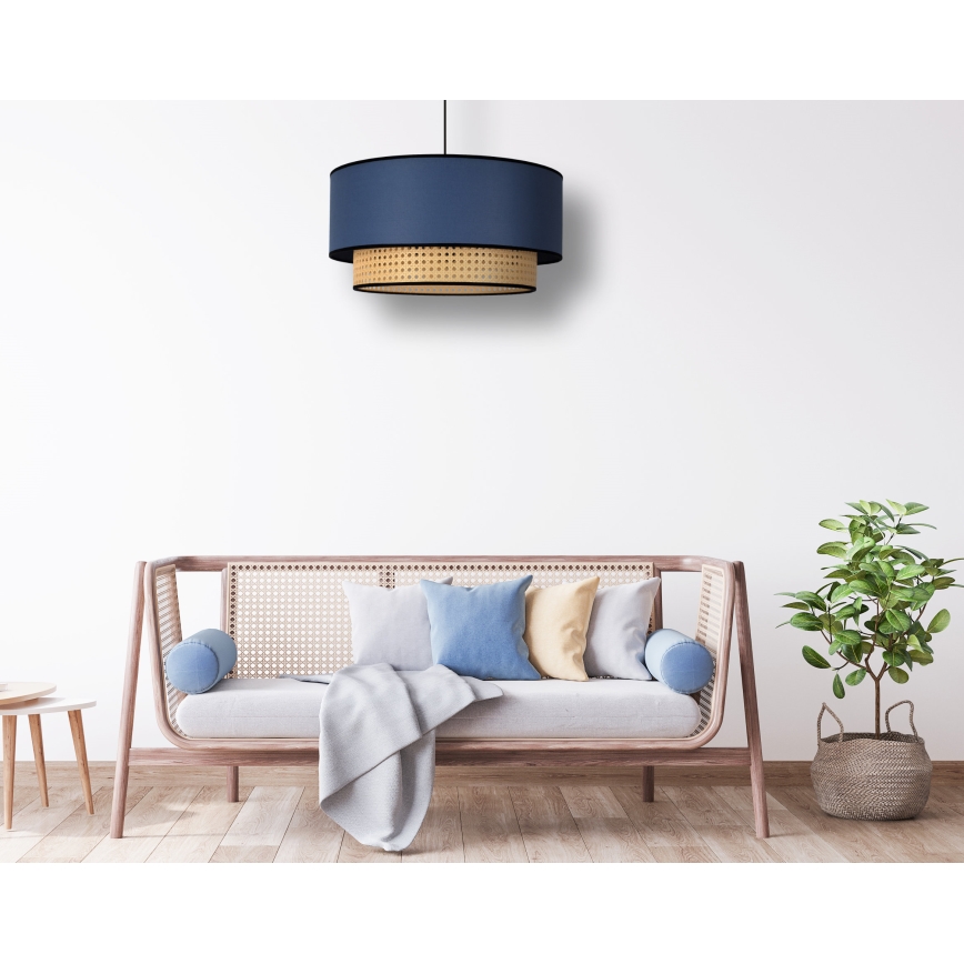 Duolla - Ljuskrona med textilsladd BOHO 1xE27/15W/230V diameter 45 cm blå/rotting