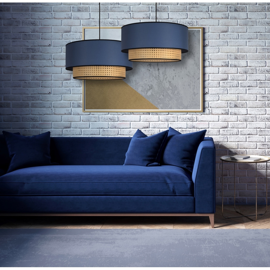 Duolla - Ljuskrona med textilsladd BOHO 1xE27/15W/230V diameter 45 cm blå/rotting