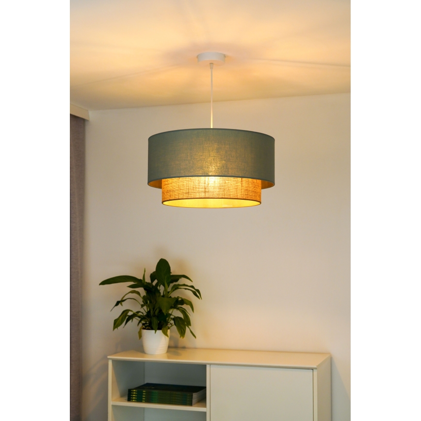 Duolla - Ljuskrona med textilsladd BOHO 1xE27/15W/230V diameter 45 cm grön/brun