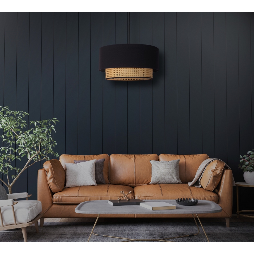 Duolla - Ljuskrona med textilsladd BOHO 1xE27/15W/230V diameter 45 cm svart/rotting