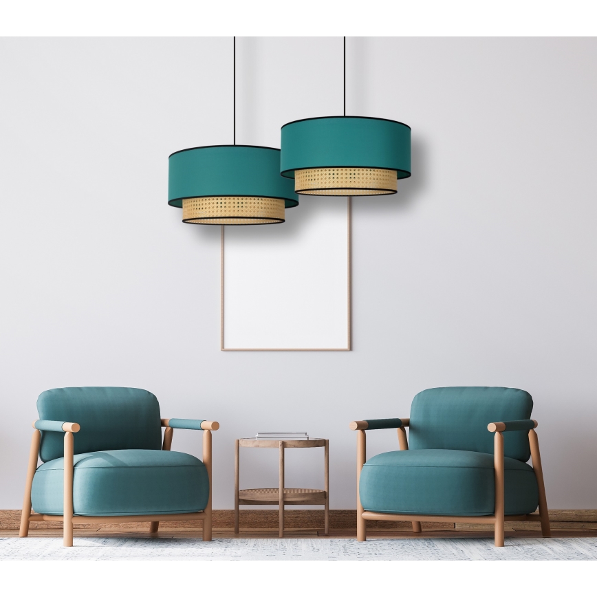 Duolla - Ljuskrona med textilsladd BOHO 1xE27/15W/230V diameter 45 cm turkos/rotting