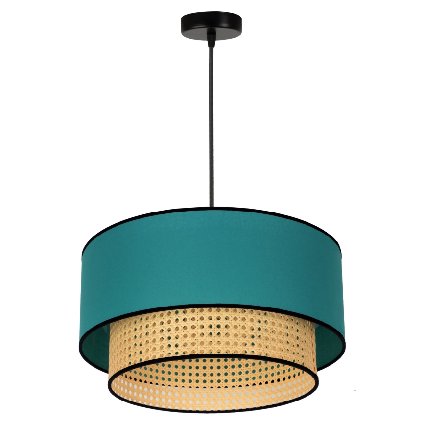 Duolla - Ljuskrona med textilsladd BOHO 1xE27/15W/230V diameter 45 cm turkos/rotting