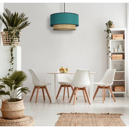 Duolla - Ljuskrona med textilsladd BOHO 1xE27/15W/230V diameter 45 cm turkos/rotting