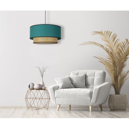 Duolla - Ljuskrona med textilsladd BOHO 1xE27/15W/230V diameter 45 cm turkos/rotting