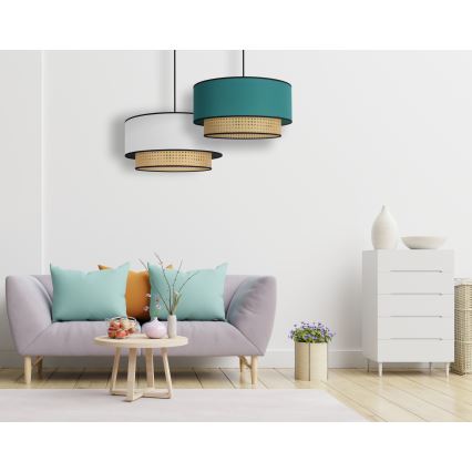 Duolla - Ljuskrona med textilsladd BOHO 1xE27/15W/230V diameter 45 cm turkos/rotting