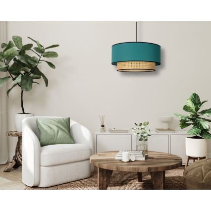 Duolla - Ljuskrona med textilsladd BOHO 1xE27/15W/230V diameter 45 cm turkos/rotting