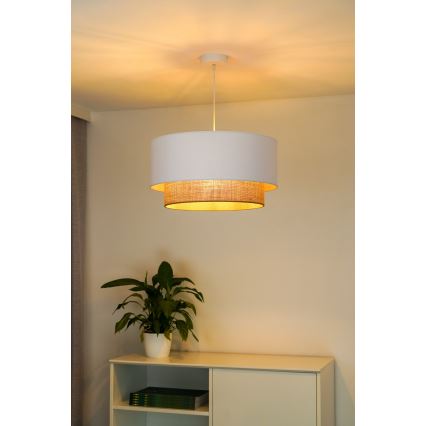 Duolla - Ljuskrona med textilsladd BOHO 1xE27/15W/230V diameter 45 cm vit/brun