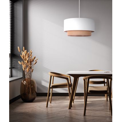 Duolla - Ljuskrona med textilsladd BOHO 1xE27/15W/230V diameter 45 cm vit/brun