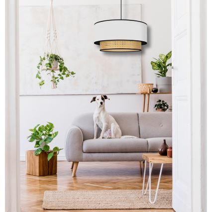 Duolla - Ljuskrona med textilsladd BOHO 1xE27/15W/230V diameter 45 cm vit/rotting