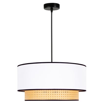 Duolla - Ljuskrona med textilsladd BOHO 1xE27/15W/230V diameter 45 cm vit/rotting