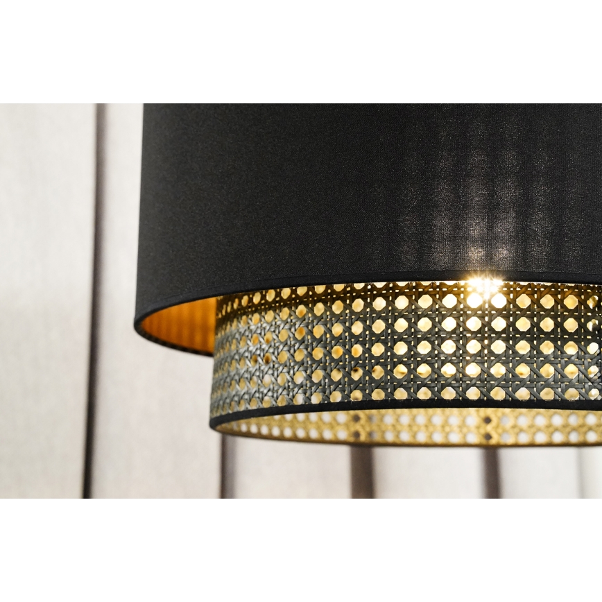 Duolla - Ljuskrona med textilsladd BOHO RATTAN 1xE27/15W/230V diameter 45 cm svart