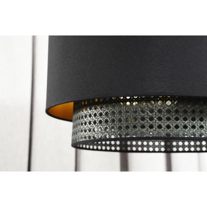 Duolla - Ljuskrona med textilsladd BOHO RATTAN 1xE27/15W/230V diameter 45 cm svart