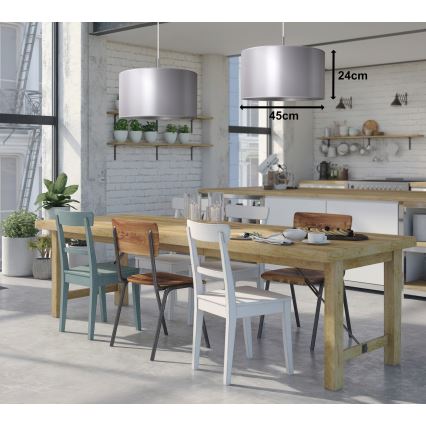 Duolla - Ljuskrona med textilsladd CANNES 1xE27/15W/230V diameter 45 cm silver