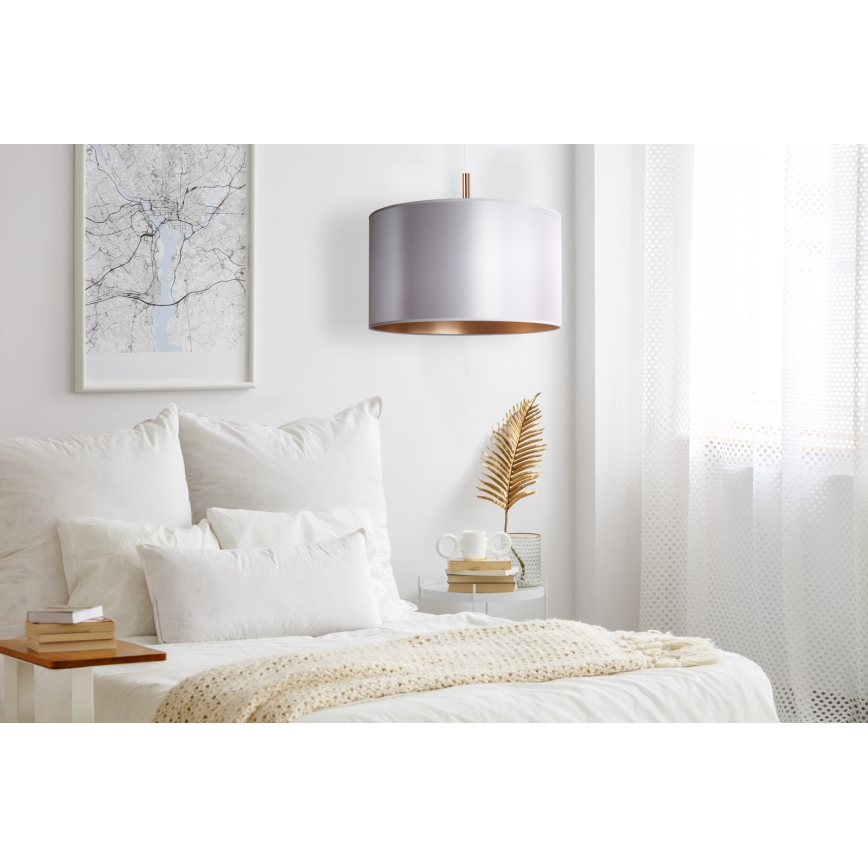 Duolla - Ljuskrona med textilsladd CANNES 1xE27/15W/230V diameter 45 cm silver/koppar