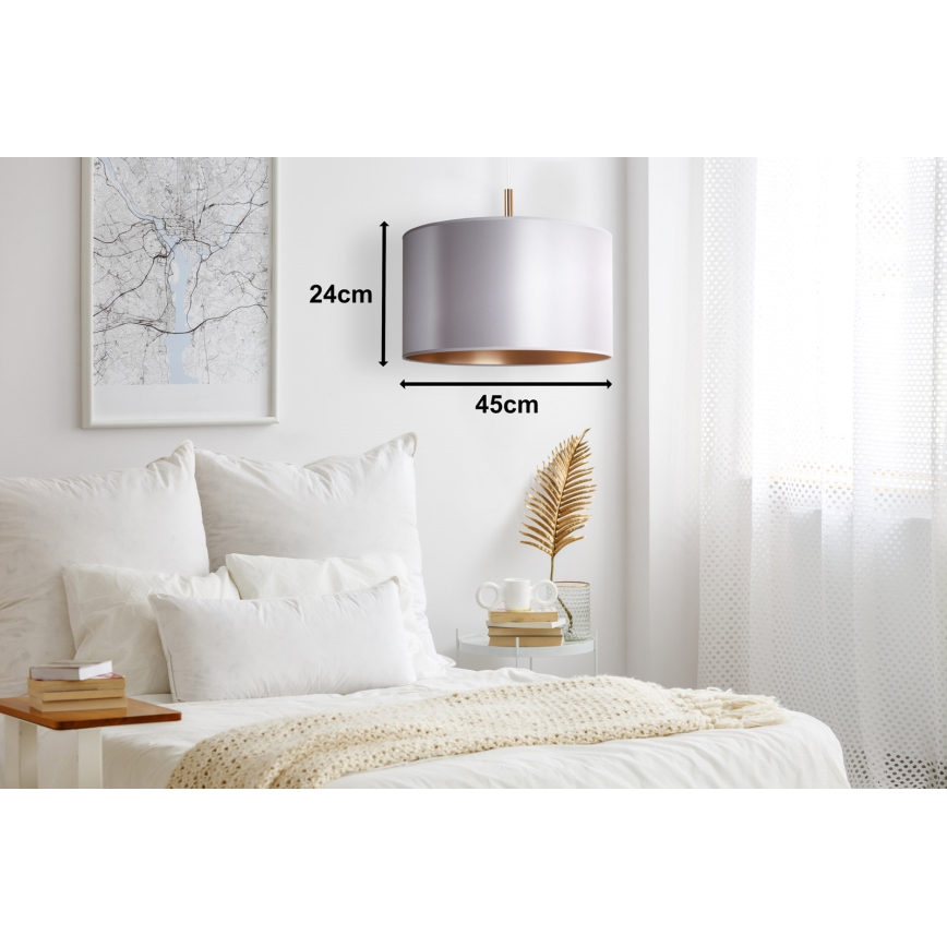 Duolla - Ljuskrona med textilsladd CANNES 1xE27/15W/230V diameter 45 cm silver/koppar