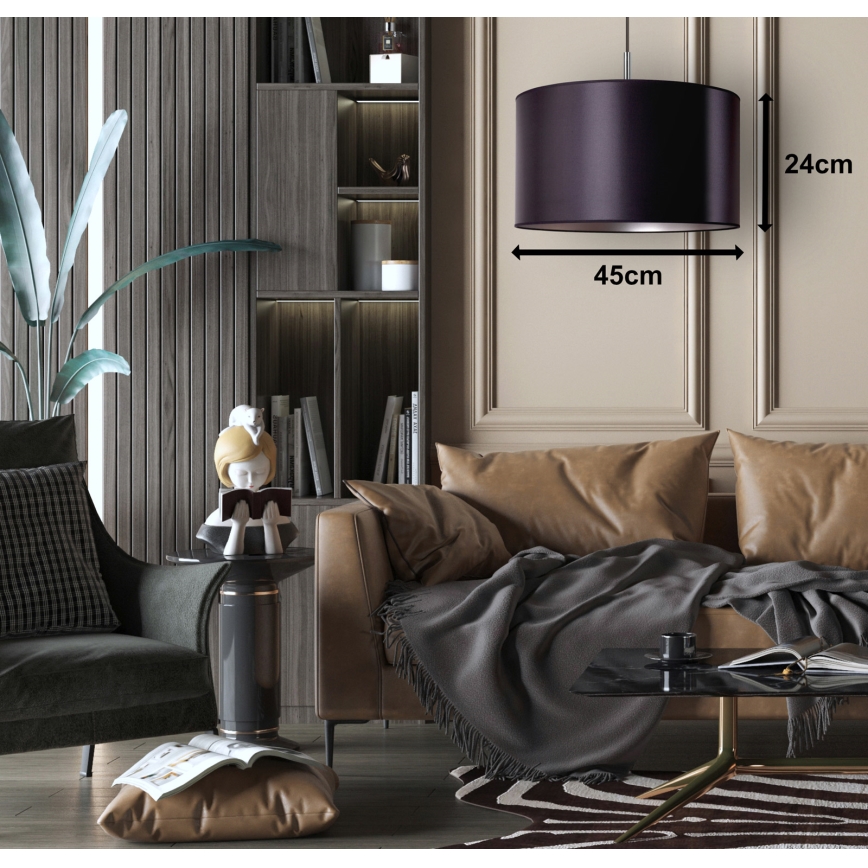 Duolla - Ljuskrona med textilsladd CANNES 1xE27/15W/230V diameter 45 cm svart/silver