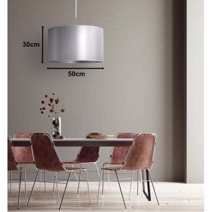 Duolla - Ljuskrona med textilsladd CANNES 1xE27/15W/230V diameter 50 cm silver
