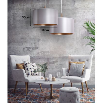 Duolla - Ljuskrona med textilsladd CANNES 1xE27/15W/230V diameter 50 cm silver/koppar