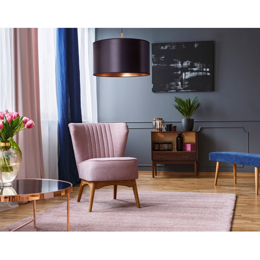 Duolla - Ljuskrona med textilsladd CANNES 1xE27/15W/230V diameter 50 cm svart/koppar