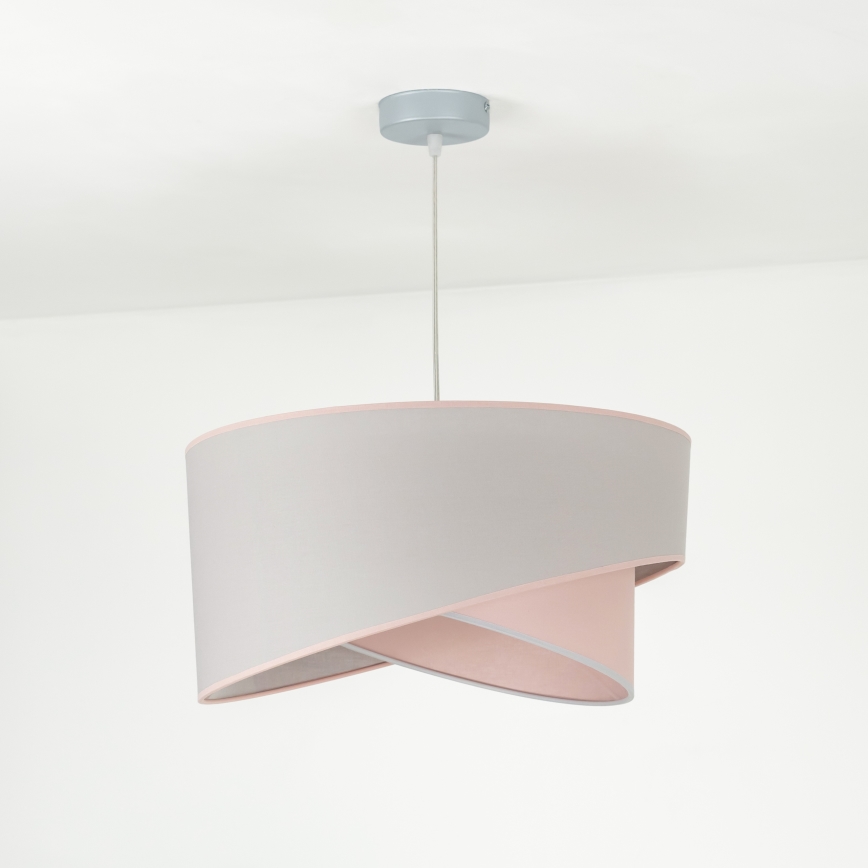 Duolla - Ljuskrona med textilsladd CELLO 1xE27/40W/230V diameter 45 cm rosa